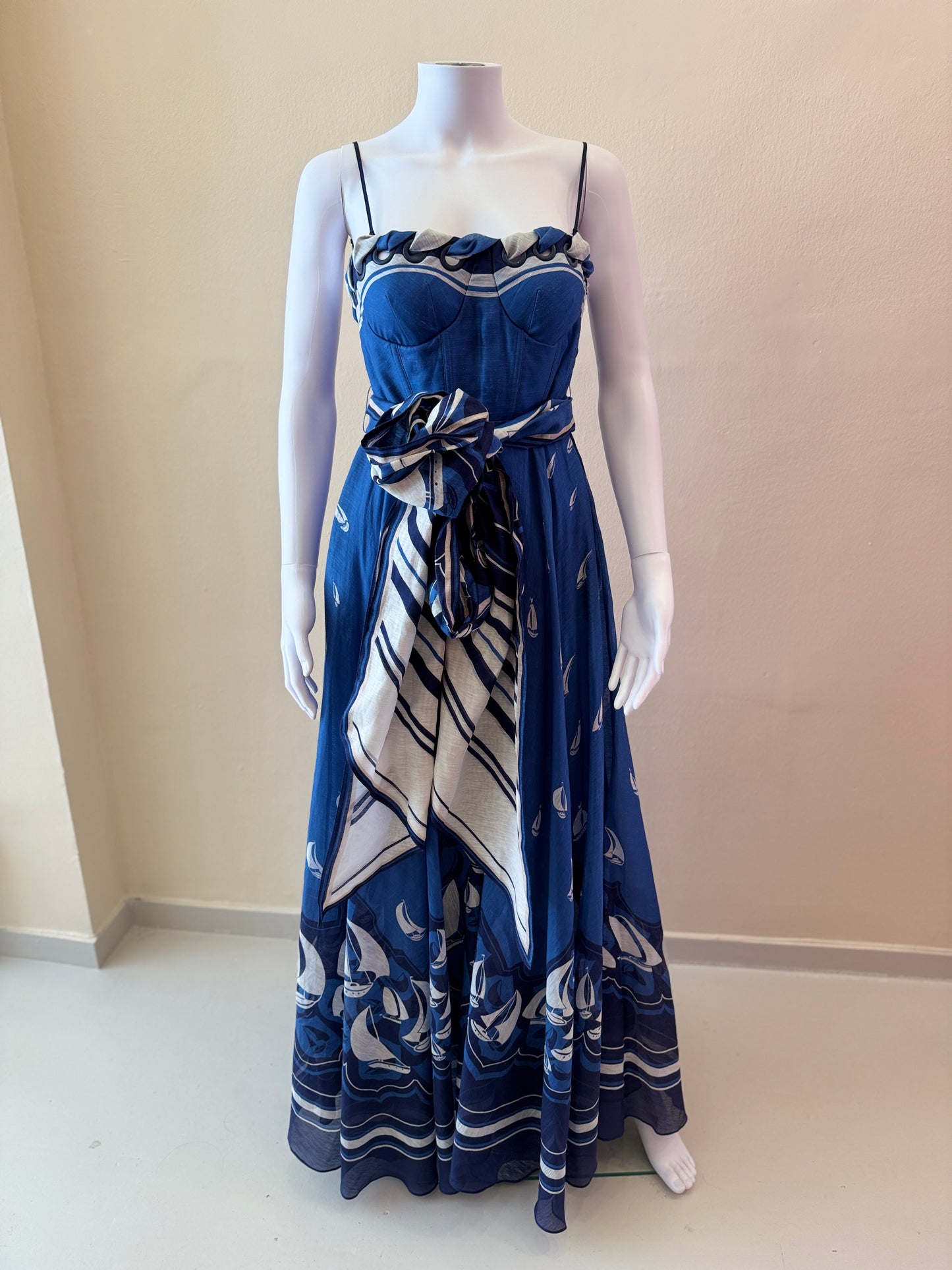 ZIMMERMANN HIGT TIDE EYELET MAXI DRESS BLUE