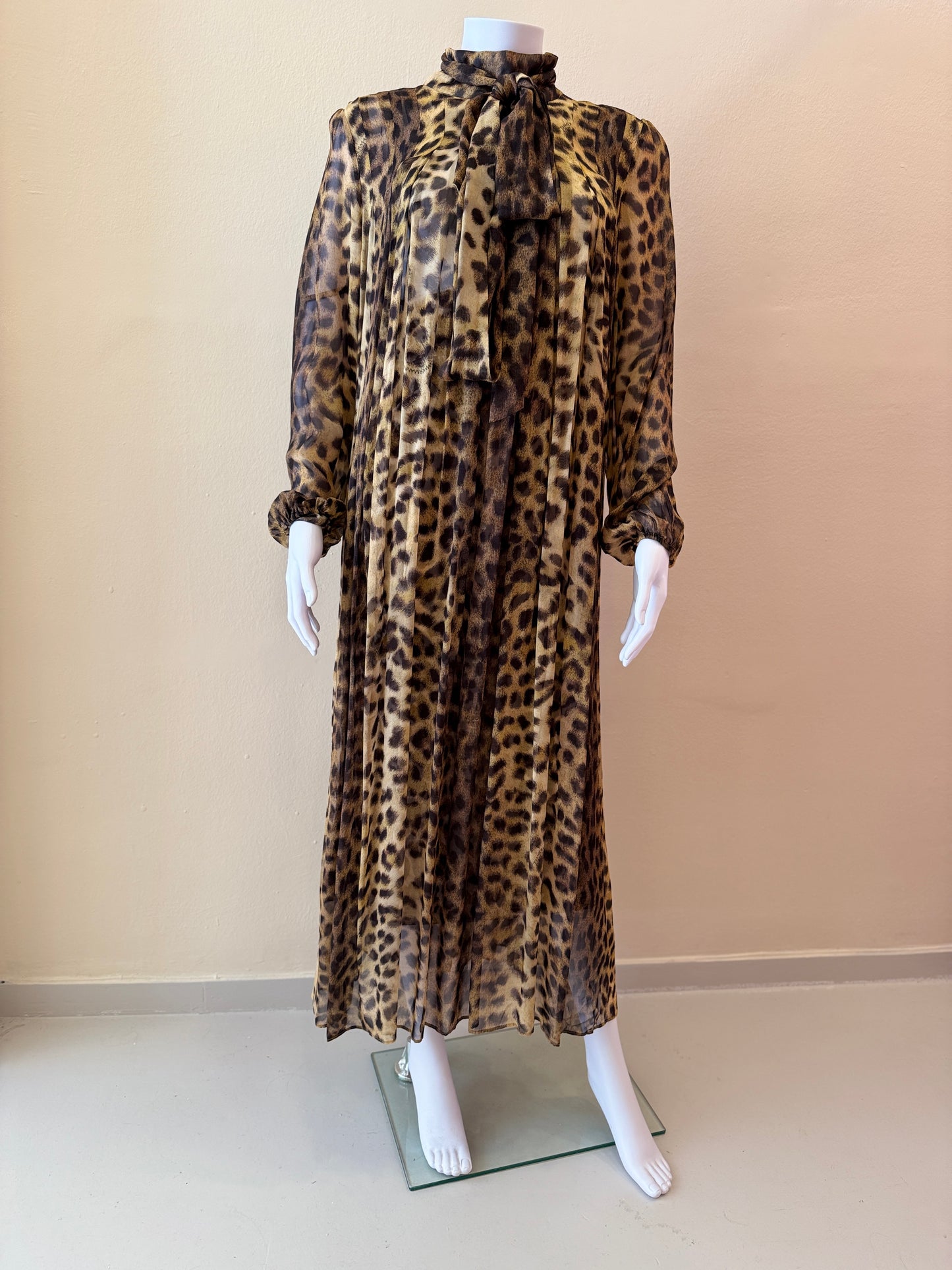 ZIMMERMANN CRUSH TIE NECK LEOPARD MIDI DRESS