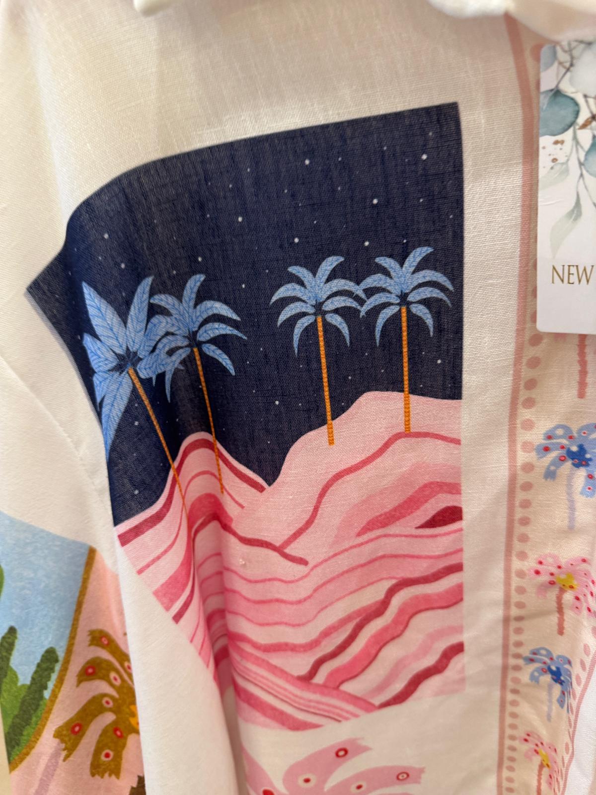 Colorful Linen Set with Palm Print – One Size