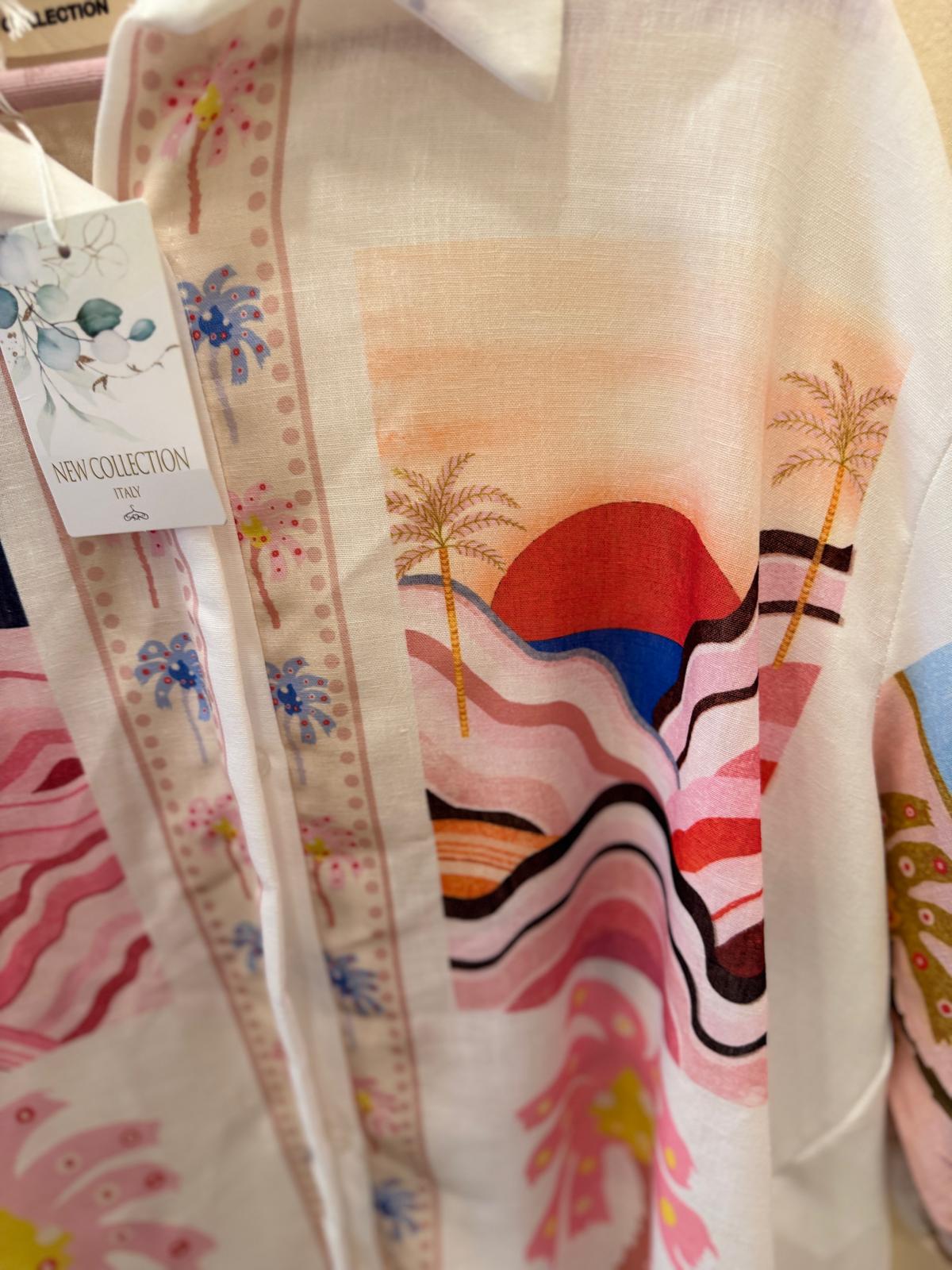 Colorful Linen Set with Palm Print – One Size
