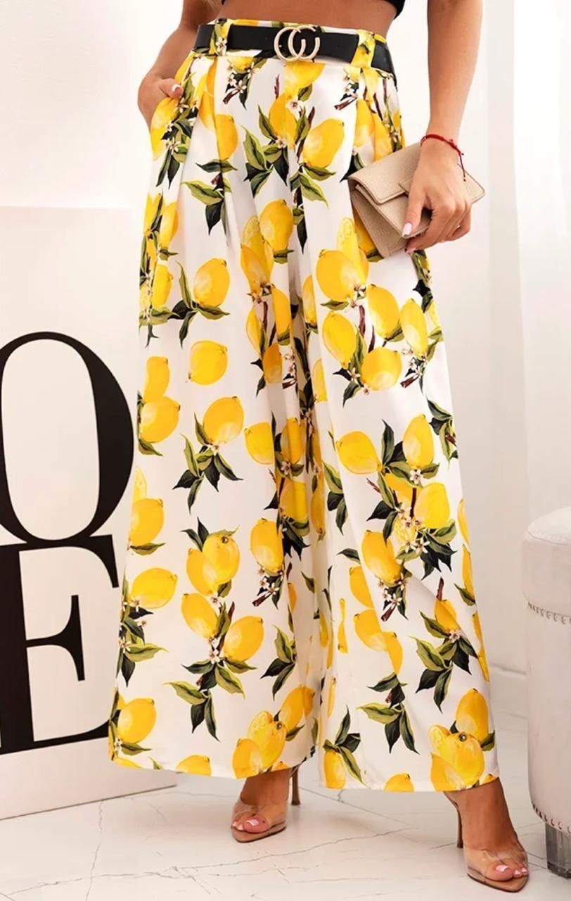 WHITE LEMON PRINT TROUSERS
