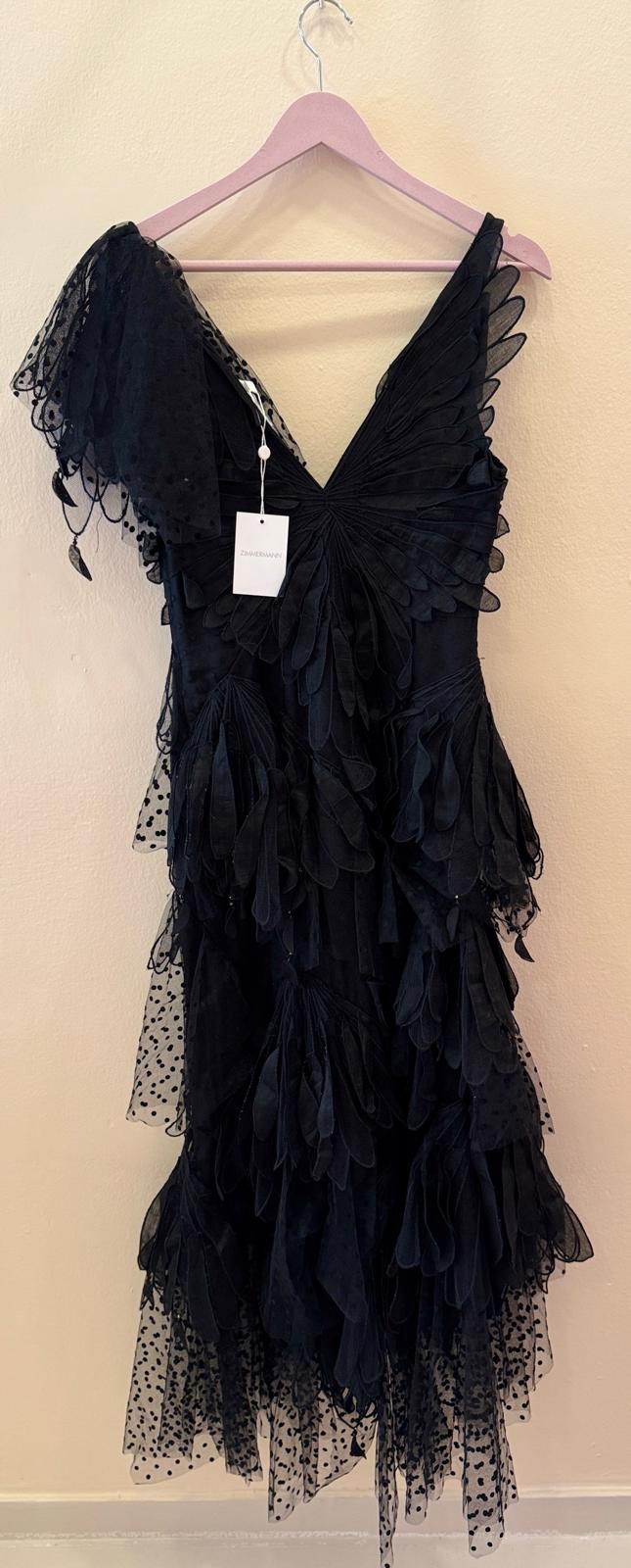 ZIMMERMANN Rhythmic V-Neck Fluted Gown Black