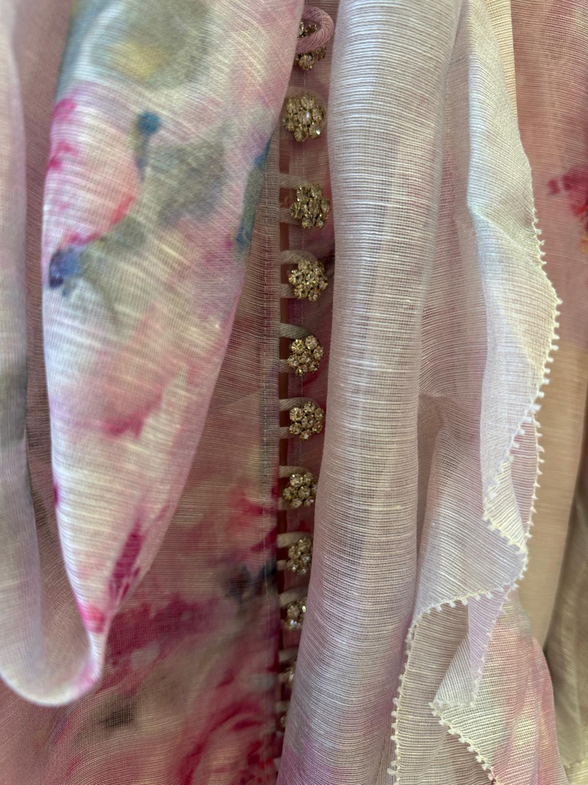 ZIMMERMANN CRUSH TIE NECK FLORAL PRINT BLOUSE