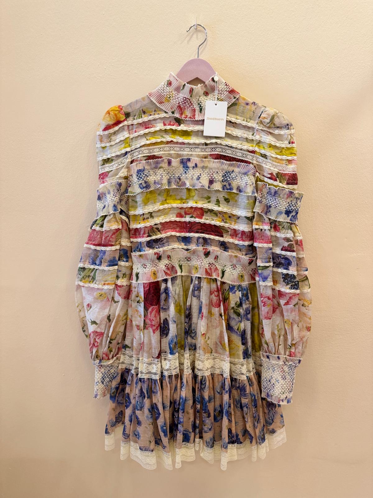 ZIMMERMANN TIERED PLEATED FLORAL PRINT MINI DRESS