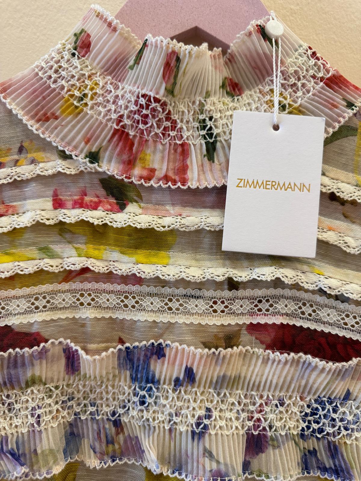ZIMMERMANN TIERED PLEATED FLORAL PRINT MINI DRESS