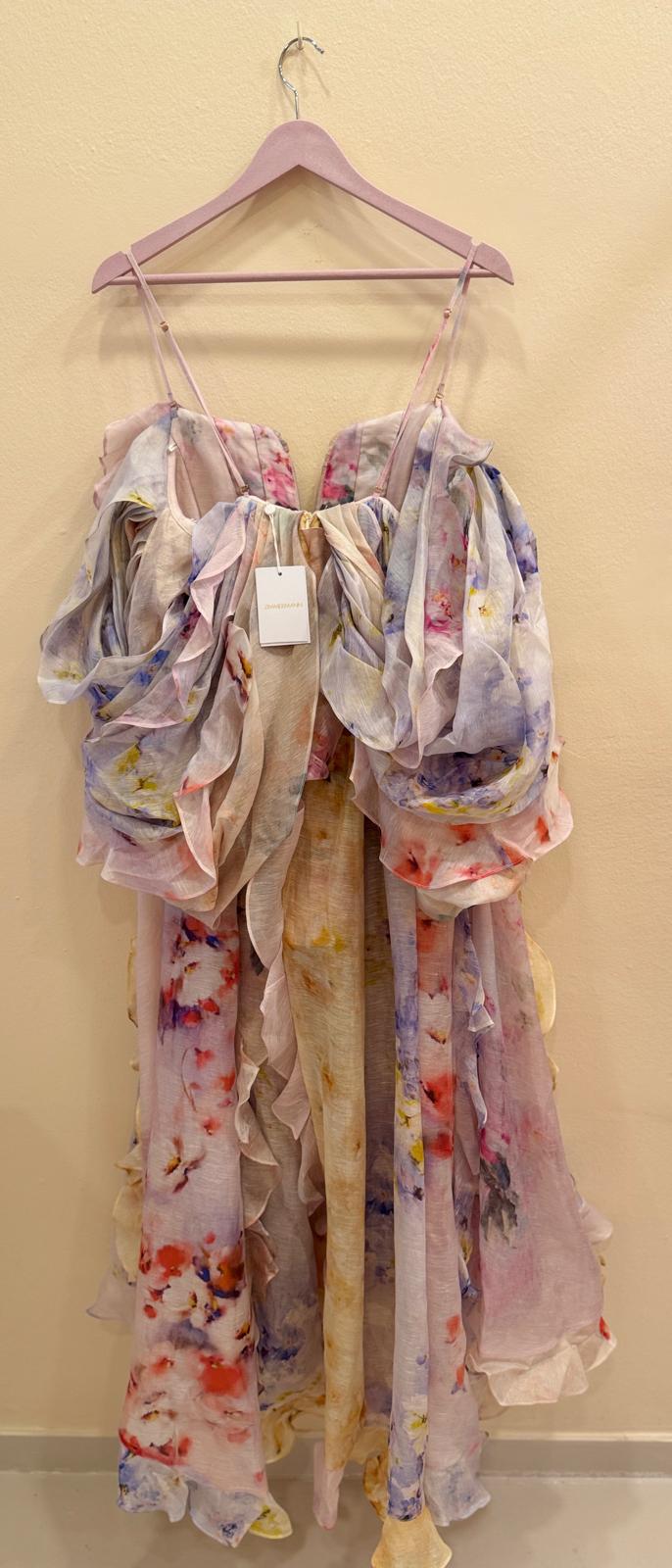 ZIMMERMANN CRUSH STRAPLESS RUFFLE DRESS