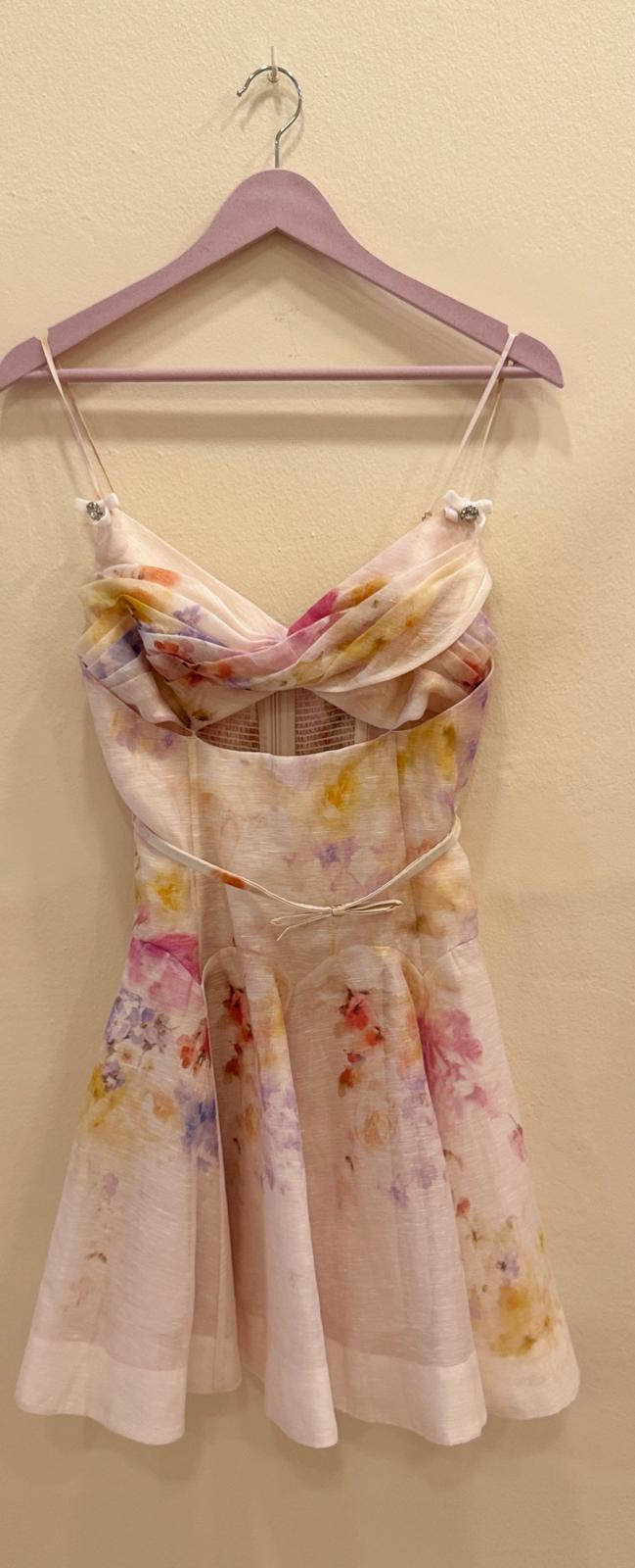 ZIMMERMANN CRUSH PRINTED LINEN AND SILK MINI DRESS