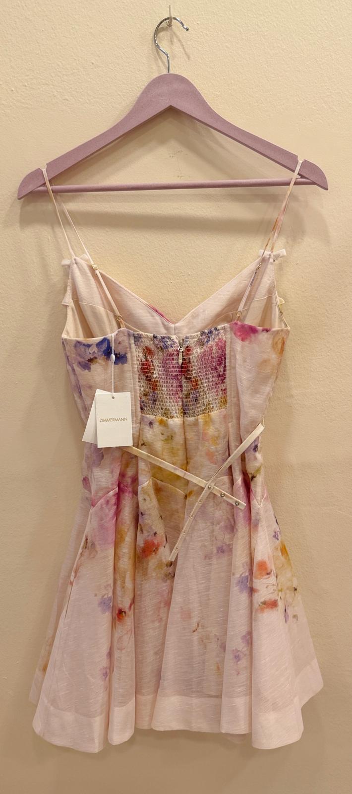 ZIMMERMANN CRUSH PRINTED LINEN AND SILK MINI DRESS