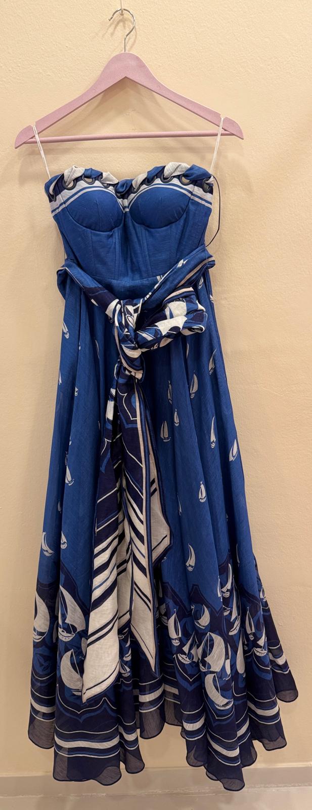 ZIMMERMANN HIGT TIDE EYELET MAXI DRESS BLUE