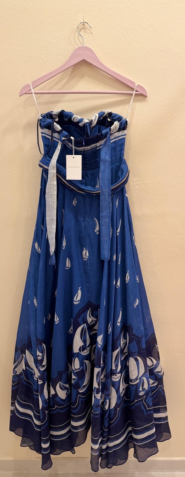 ZIMMERMANN HIGT TIDE EYELET MAXI DRESS BLUE