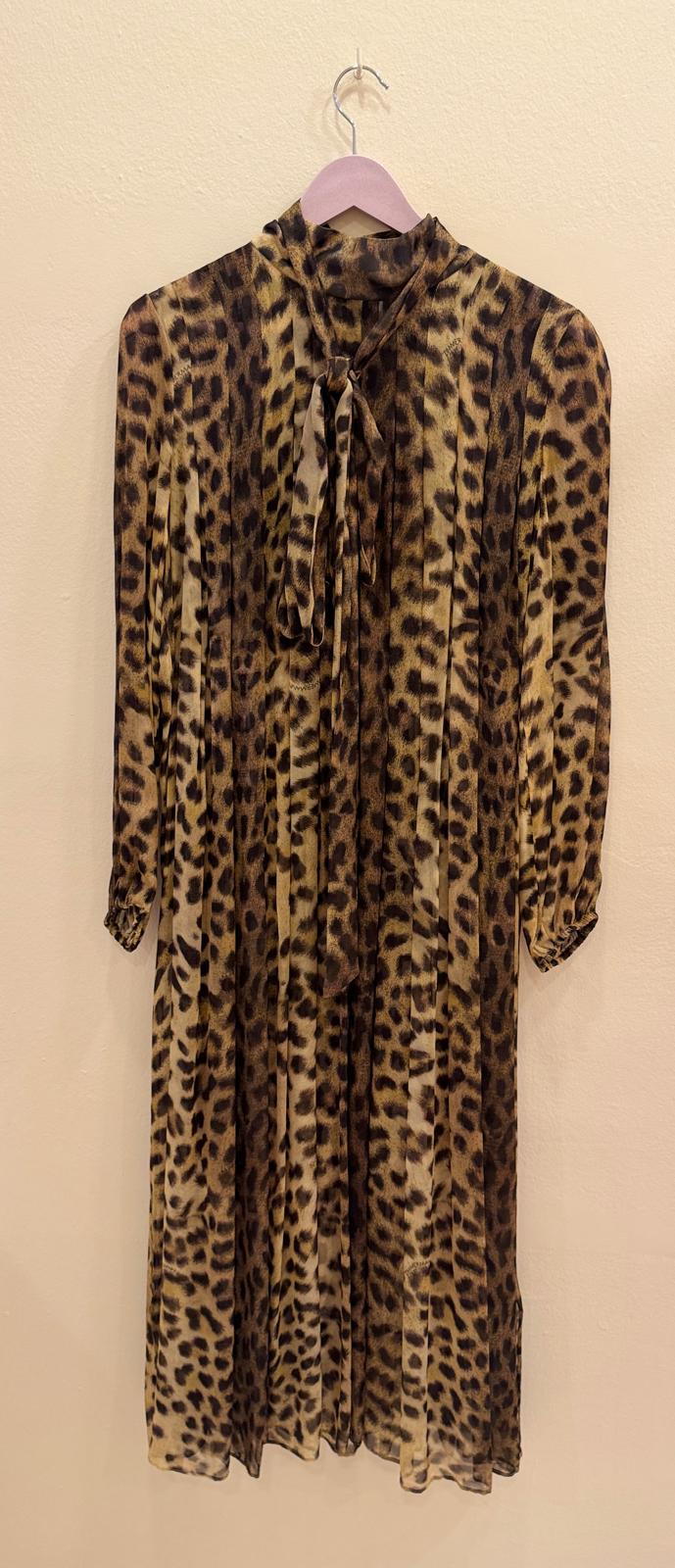 ZIMMERMANN CRUSH TIE NECK LEOPARD MIDI DRESS