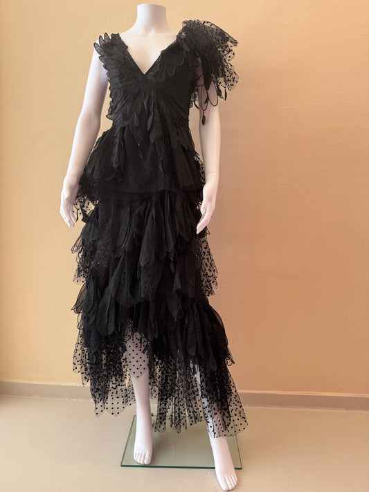 ZIMMERMANN Rhythmic V-Neck Fluted Gown Black