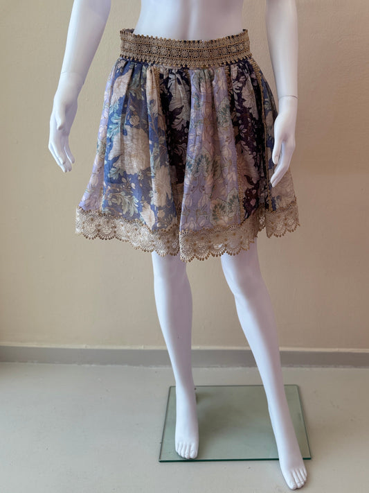 ZIMMERMANN CELESTIAN LACE TRIMMED FLORAL PRINT mini SKIRT