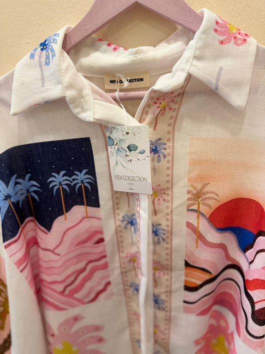 Colorful Linen Set with Palm Print – One Size