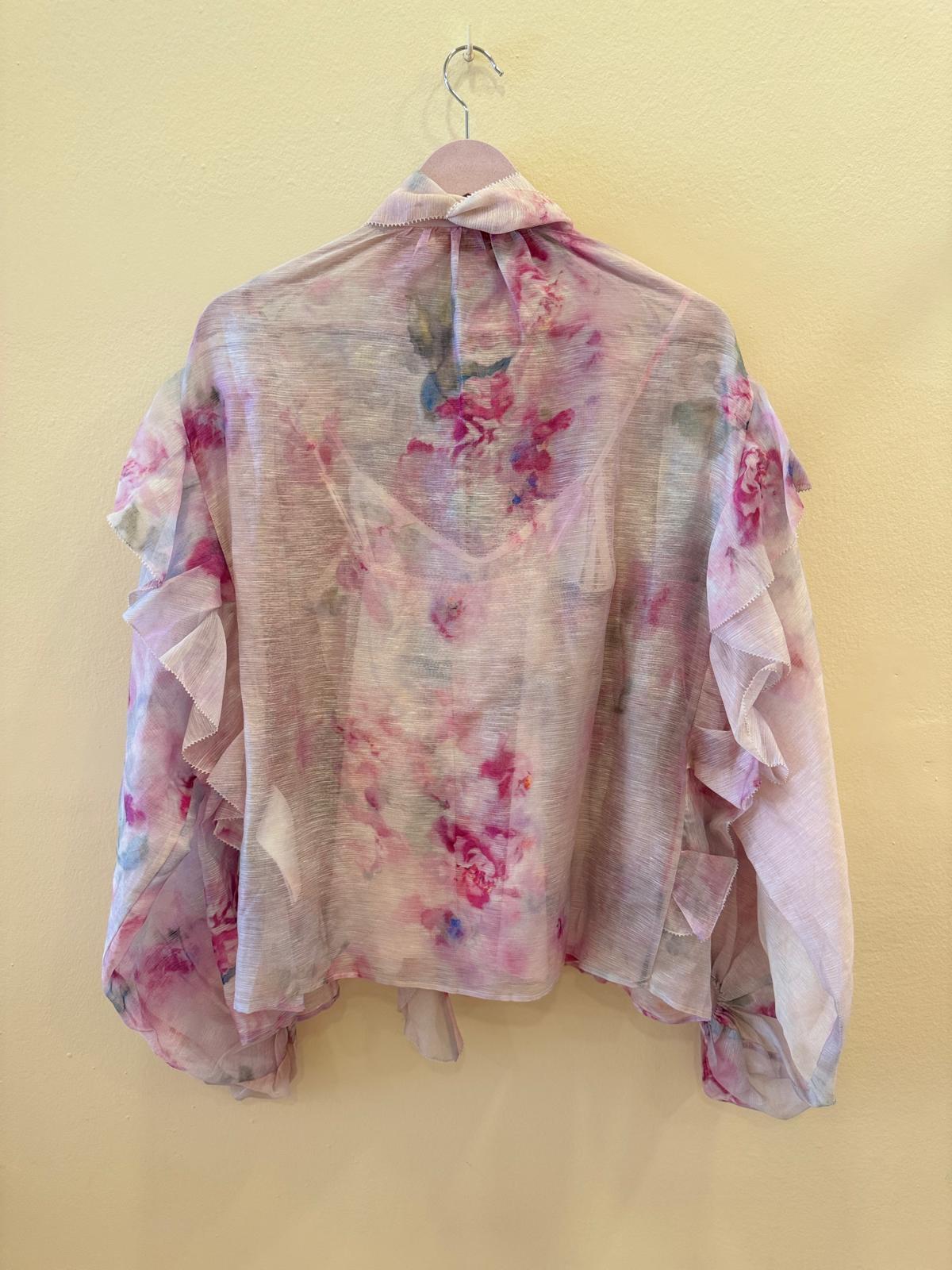 ZIMMERMANN CRUSH TIE NECK FLORAL PRINT BLOUSE