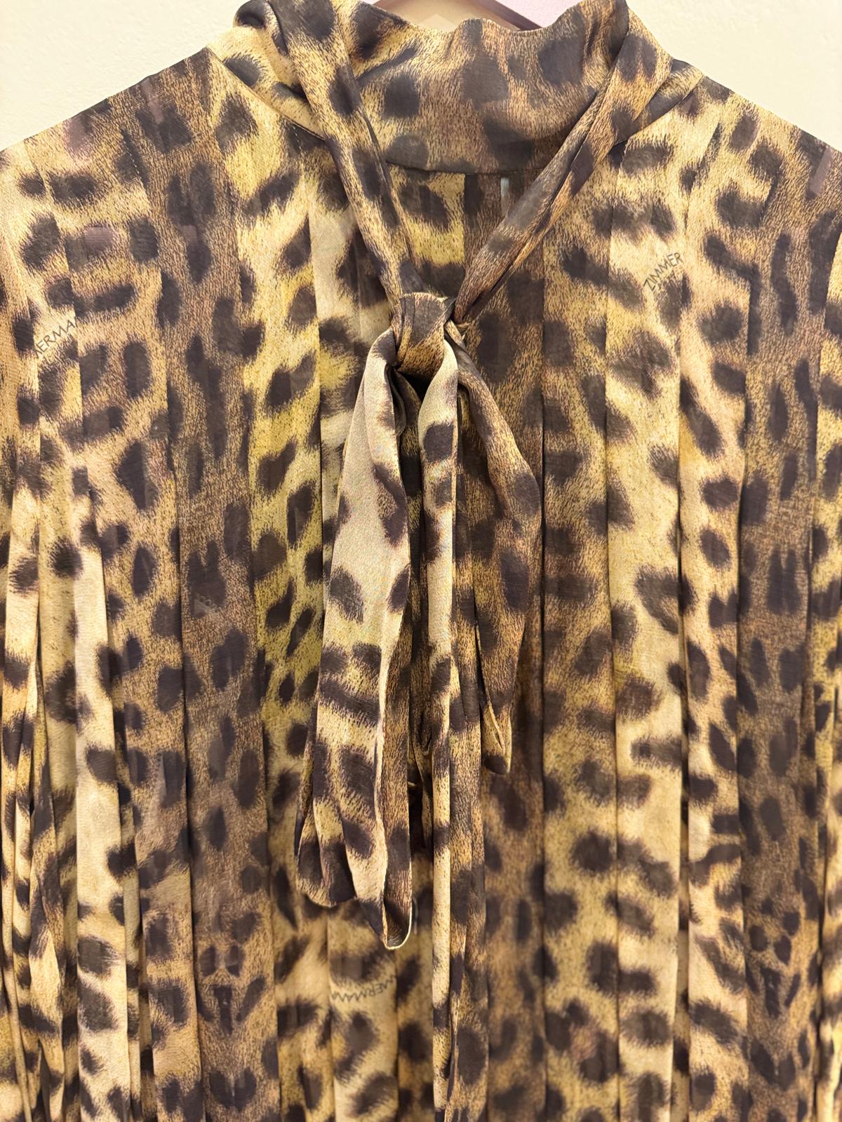 ZIMMERMANN CRUSH TIE NECK LEOPARD MIDI DRESS