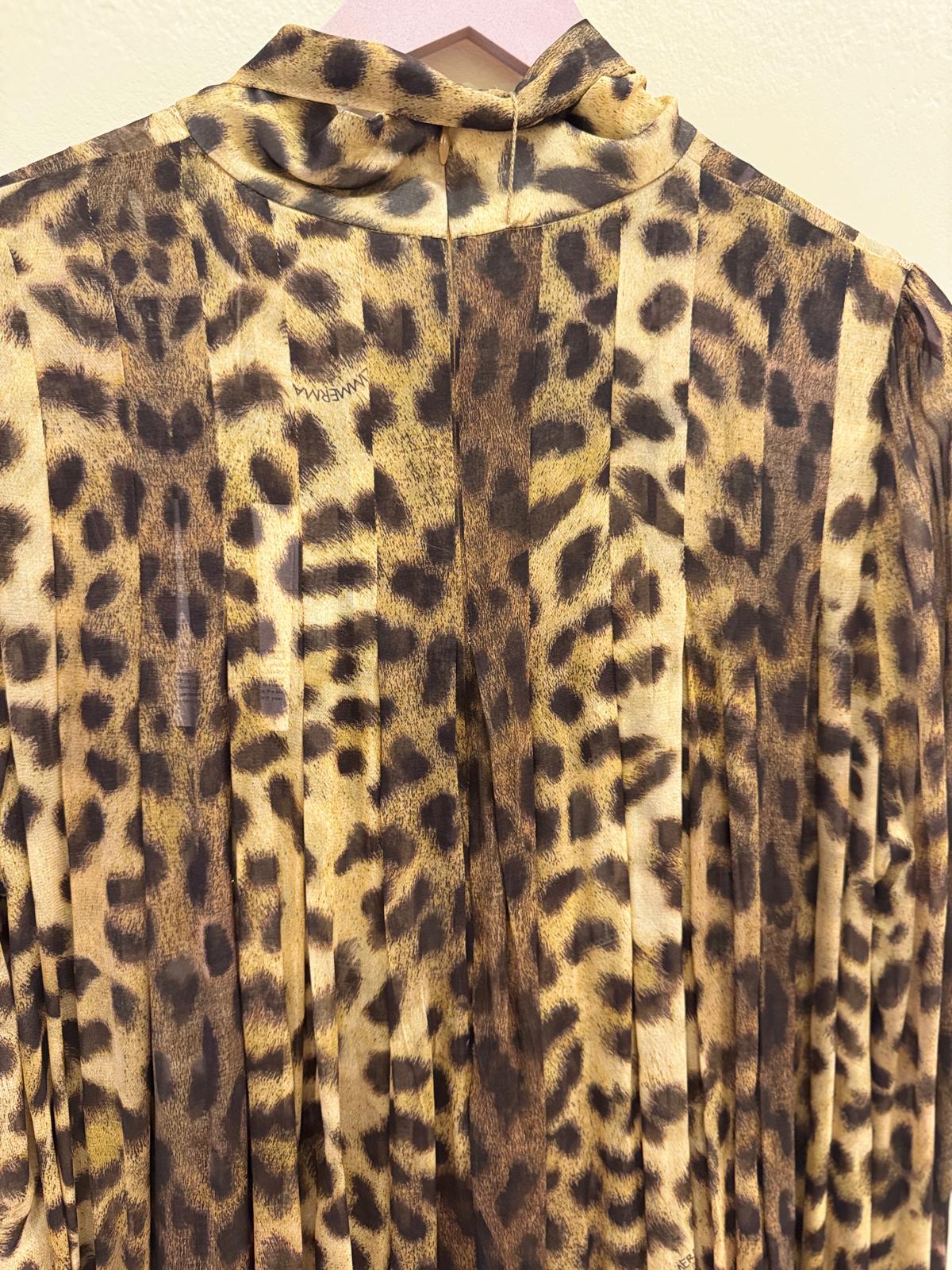 ZIMMERMANN CRUSH TIE NECK LEOPARD MIDI DRESS
