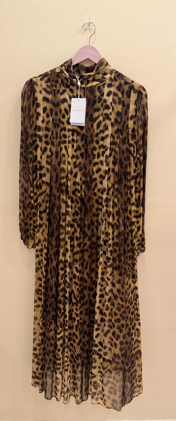 ZIMMERMANN CRUSH TIE NECK LEOPARD MIDI DRESS